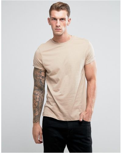 ASOS T-shirt With Crew Neck And Roll Sleeve-neutral - White