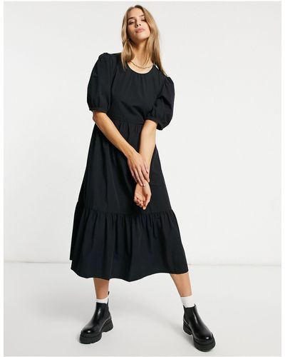 Warehouse Gelaagde Midi-jurk Van Katoen - Zwart