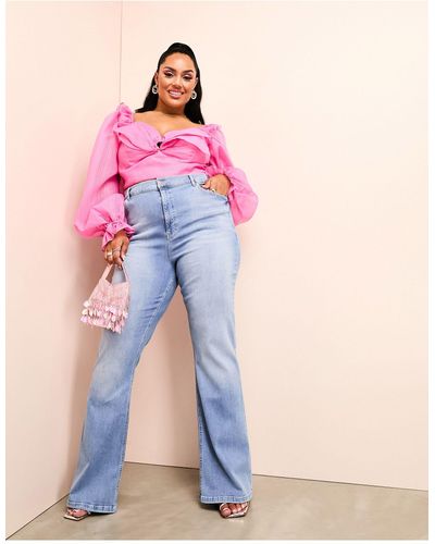 ASOS Curve Kickflare Straight Fit Flared Jeans - Pink