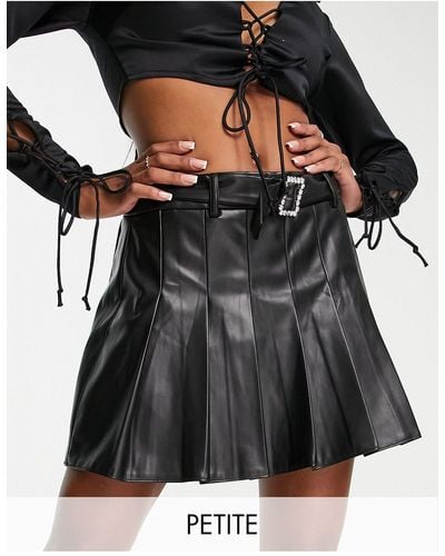 Miss Selfridge Petite Faux Leather Diamante Buckle Skirt - Black
