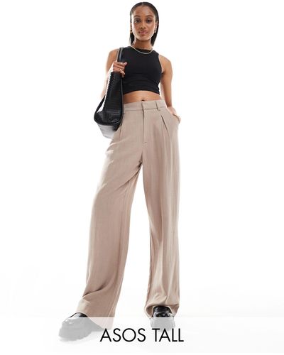 ASOS Asos Design Tall Wide Leg Dad Trousers With Linen - Natural