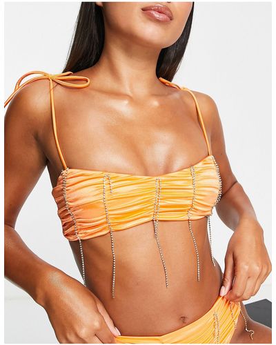 AsYou Diamante Trim Tie Shouder Bikini Top - Orange