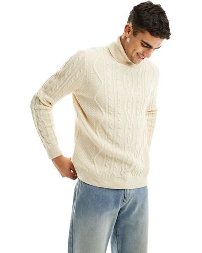 ASOS Heavyweight Knitted Cable Roll Neck Sweater - White