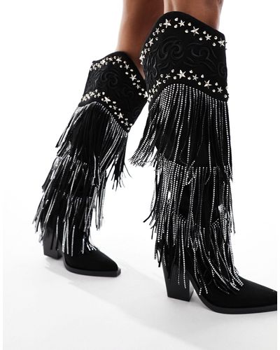 SIMMI Simmi London Dance Fringe Western Knee Boot - Black