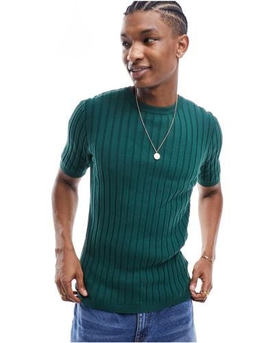 ASOS Knitted Muscle Fit Lightweight Rib T-shirt - Green