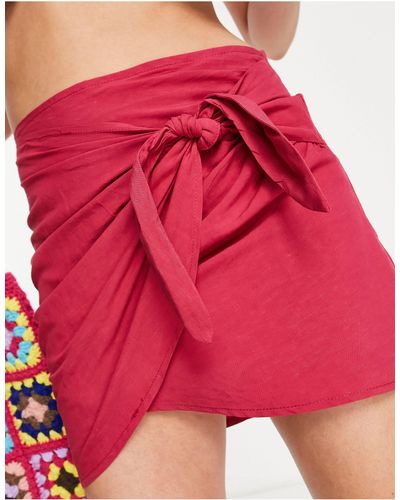 Bershka Tie Side Mini Skirt - Red