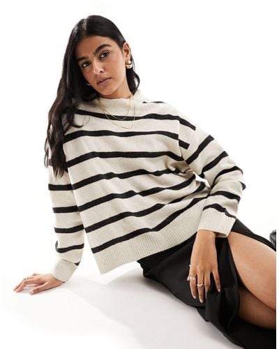 Mango Stripe Round Neck Sweater - Black