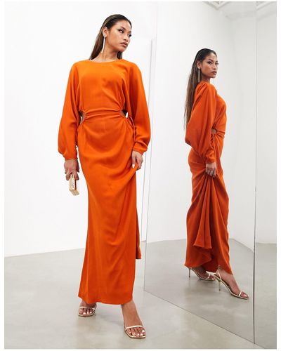 ASOS Ruched Side Cowl Back Maxi Dress - Orange