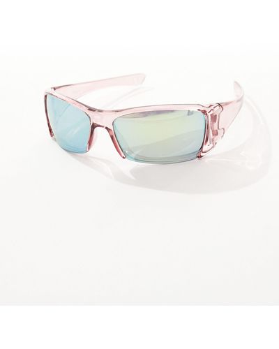 ASOS Racer Sunglasses With Mirrored Blue Lens - Brown
