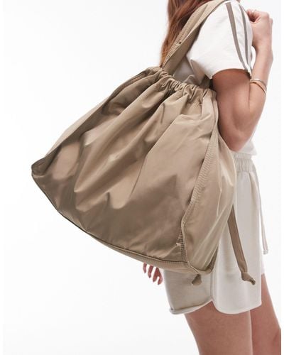 TOPSHOP Thom Nylon Oversized Tote Bag With Ruched Detail - Brown