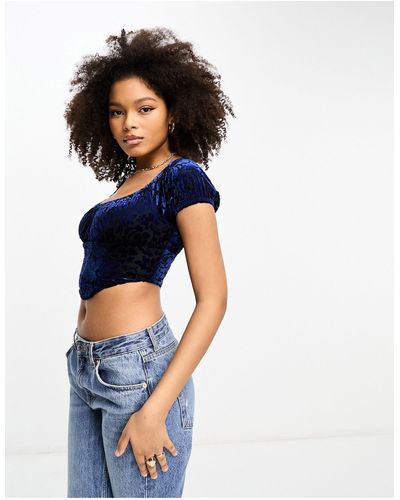 Glamorous Milkmaid Crop Top - Blue