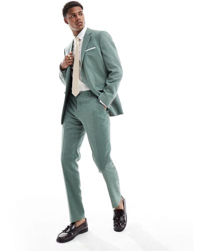 SELECTED Linen Mix Slim Fit Suit Trousers - Green