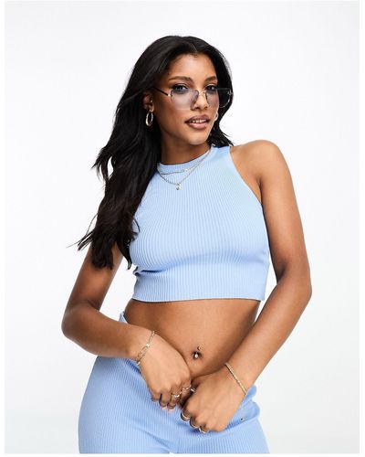 I Saw It First Seamless Racer Neck Cropped Top Co-ord - Blue