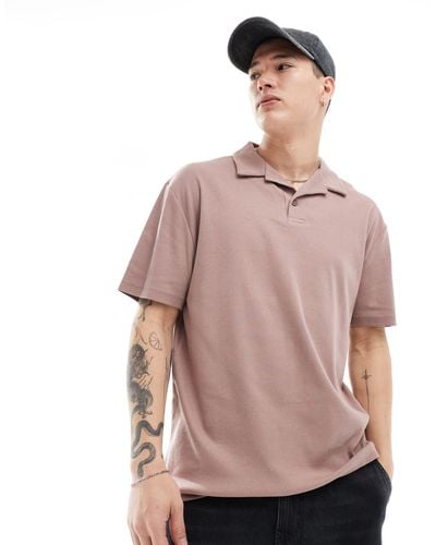 ASOS Relaxed Rib Revere Polo - Pink