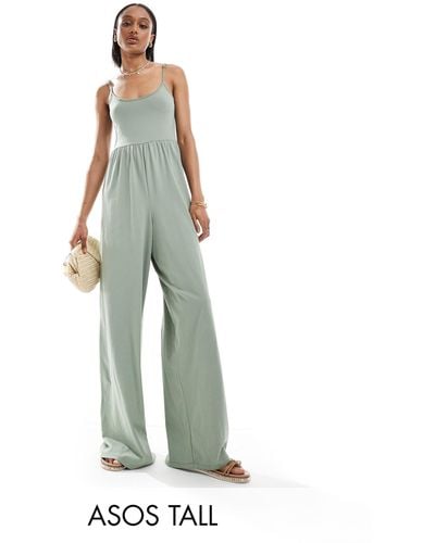 ASOS Asos Design Tall Scoop Neck Strappy Wide Leg Jumpsuit - Green