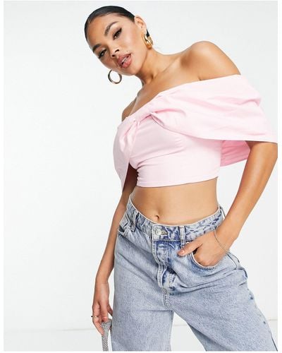 ASOS Going Out Off Shoulder Top With Bow Front - Pink