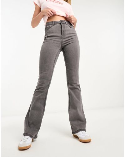 Noisy May Sallie High Rise Flared Jeans - Gray