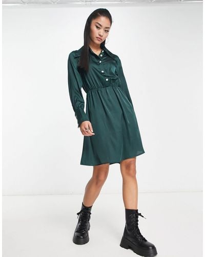 Jdy – klara – hemdkleid aus satin - Grün