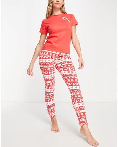 Brave Soul Christmas Candy Cane Long Pajama Set - Red
