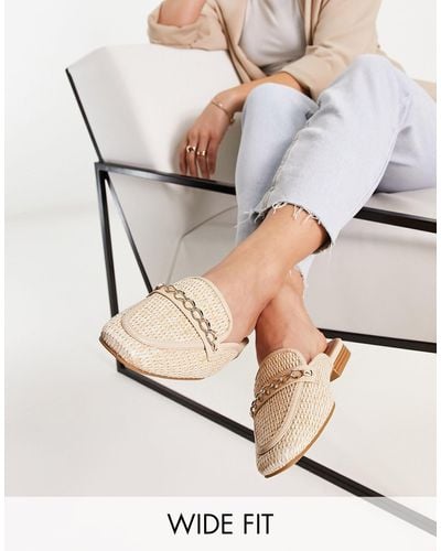 ASOS Wide Fit Motto Chain Flat Raffia Mules - Natural