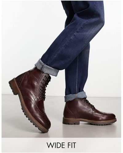 Red Tape Tape Wide Fit Lace Up Brogue Boots - Blue