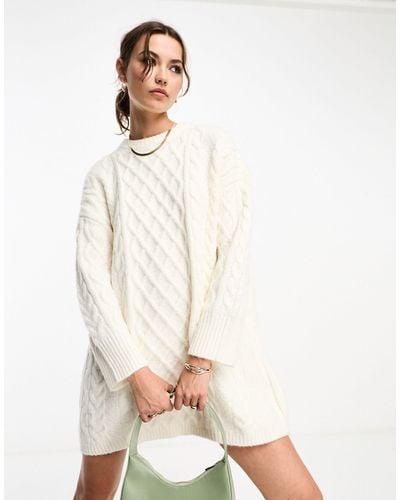 ASOS Knitted Oversized Cable Mini Jumper Dress - Natural