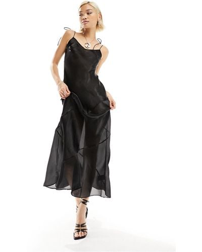 Weekday Yoko Sheer Maxi Slip Dress - Black