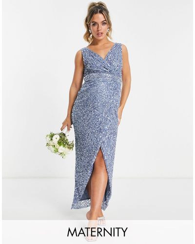 Beauut Maternity Bridesmaid Wrap Maxi Dress - Blue