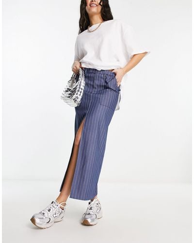 Bershka Split Front Tailored Midi Skirt Co-ord - Blue