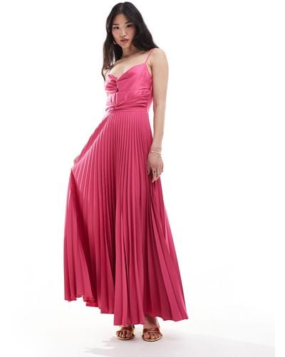 Closet Twist Front Satin Maxi Dress - Pink