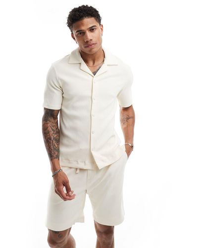 The Couture Club Co-ord Rib Textured Short Sleeve Shirt - Natural