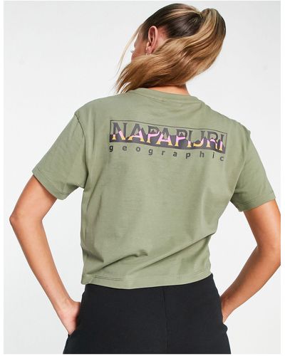 Napapijri Cropped T-shirt Met Omkaderd Logo En Print Op - Groen