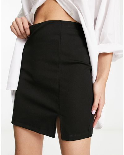 Mango Side Split Mini Skirt - Black