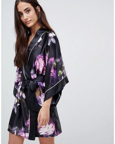 Ted Baker Sunlit Floral Kimono Robe - Black
