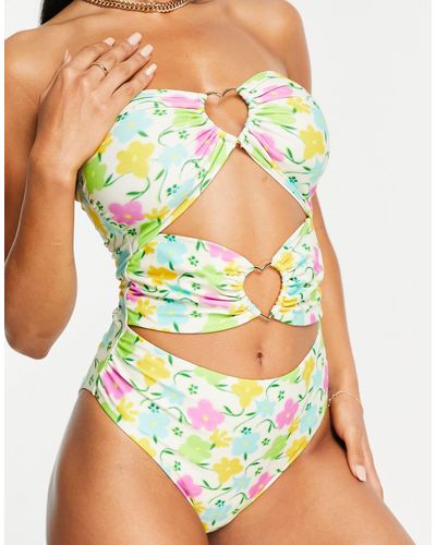 ASOS Heart Ring Cut Out Swimsuit - Multicolour