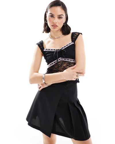 ASOS Cap Sleeve Lace Top With Ribbon Detail - Black