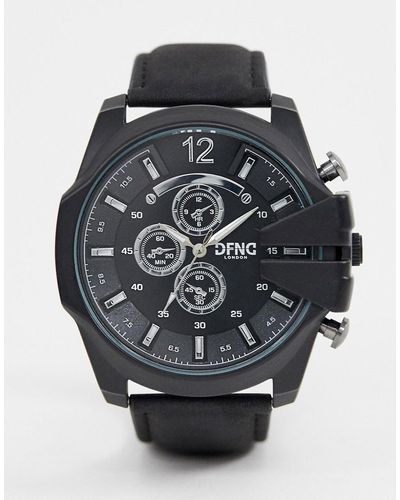 DFND London Mens Chronograph Dial Watch With Crown Protector - Black