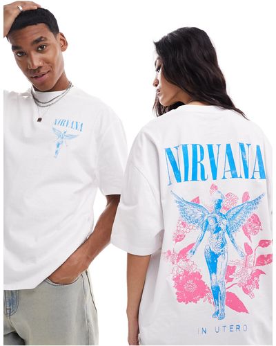 ASOS T-shirt oversize unisexe à imprimés ange et nirvana - Blanc