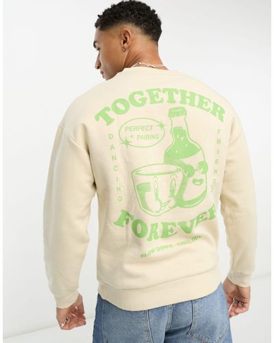 Jack & Jones Originals Oversized Sweatshirt With Drinks Back Print - Natural
