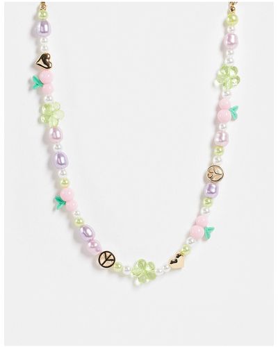 ASOS Beaded Necklace With Mixed Cute And Cherry Beads - Metallic