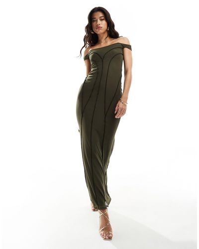 ASOS Bardot Maxi Dress With Contrast Exposed Seams - Green