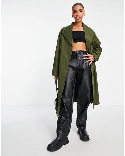 UNIQUE21 Longline Duster Trench Coat - Green