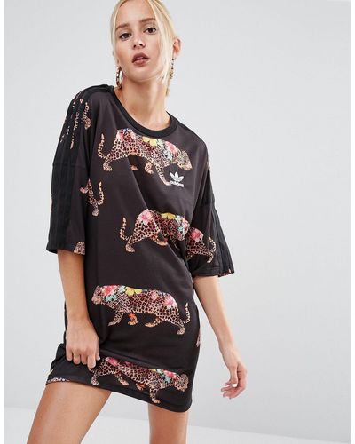 adidas Originals Originals X Farm Multi Leopard Print T-shirt Dress With Trefoil Logo - Multicolour