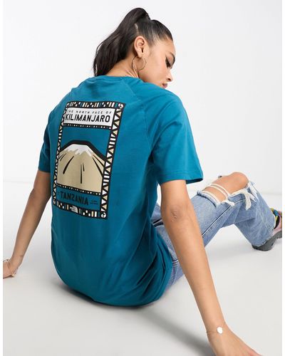 The North Face Faces - t-shirt coupe boyfriend avec imprimé kilimanjaro au dos - sarcelle - Bleu