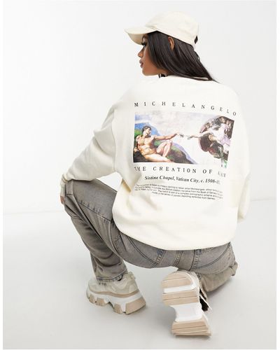 ASOS Uniseks Oversized Sweatshirt Met Michelangelo-print - Wit