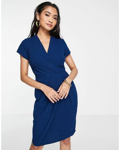Closet Wrap Pencil Mini Dress - Blue