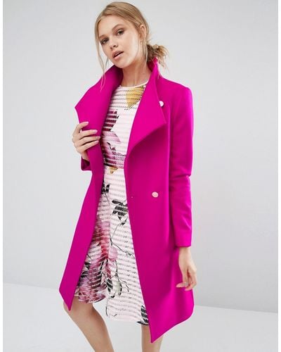 Ted Baker Aurore Long Wrap Collar Coat In Pink