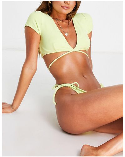 TWIIN Top bikini corto avvolgente testurizzato colore lime - Giallo