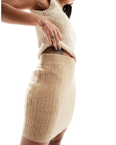 Miss Selfridge Chunky Rib Knit Skirt - Natural