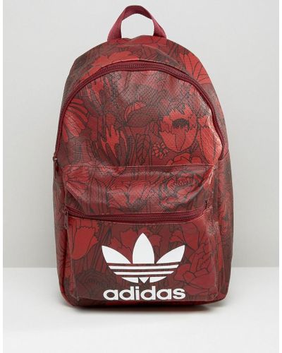 adidas Originals Originals Floral Print Backpack With Trefoil Logo - Red